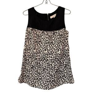 Ann Taylor Loft Size Small Black Sleeveless Workwear Animal Print Blouse Office
